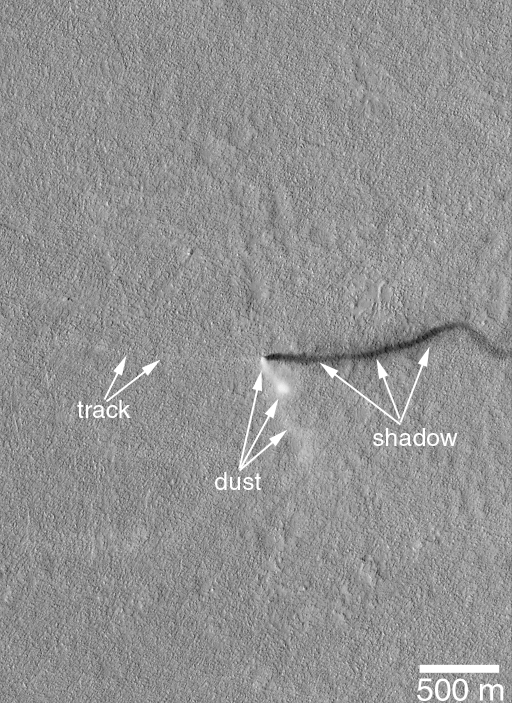 Staubteufel auf dem Mars (Mars Global Surveyor, 2001)
